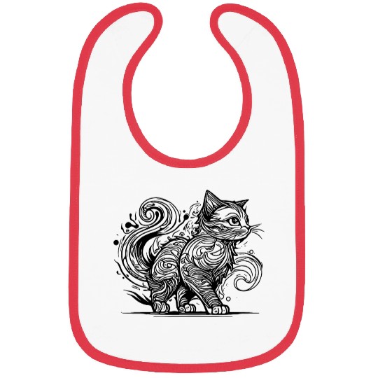 Clumsy Elegant House Cat In Tattoo Style Bibs