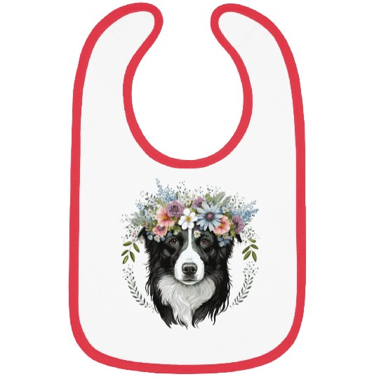 Border Collie Flower Crown Pet Dog Breed Floral Fa Bibs