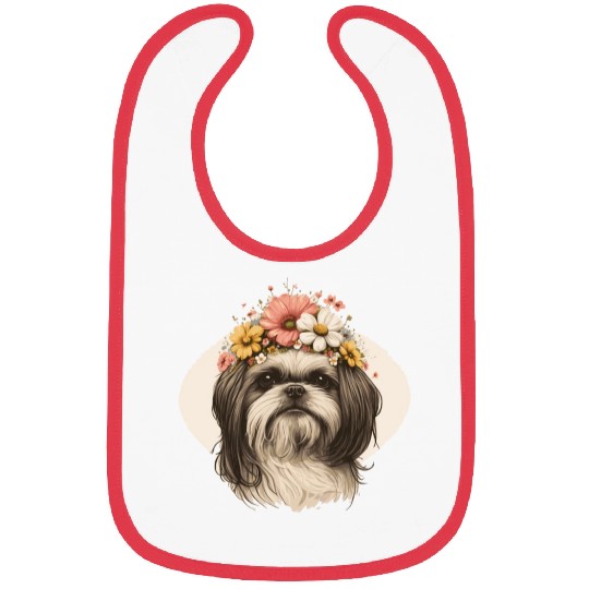 Cute Shih Tzu Flower Crown Pet Dog Breed Floral Pu Bibs