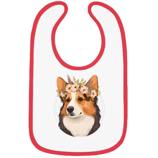 Cute Welsh Corgi Flower Crown Pet Dog Breed Floral Bibs