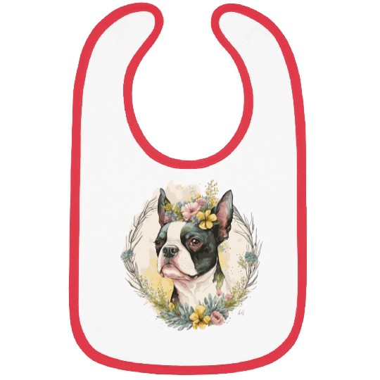 Cute Boston Terrier Flower Crown Pet Dog Breed Flo Bibs