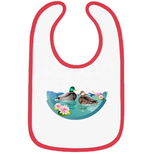 Duck couple in a duck pond with water lilies Bibs