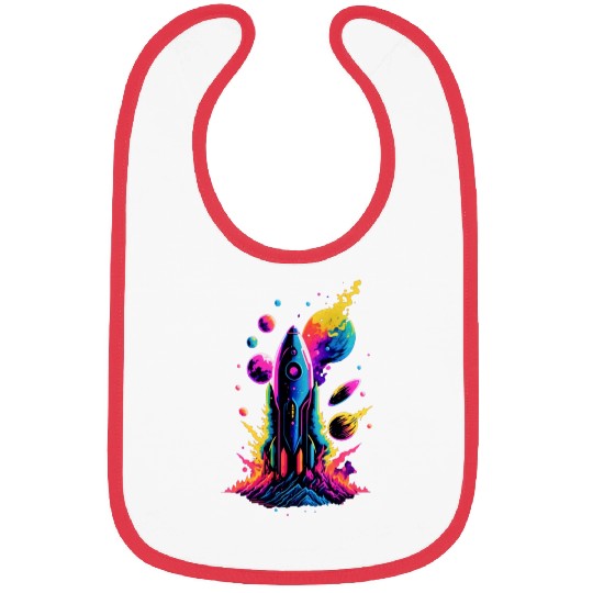 watercolor neon rocket Bibs