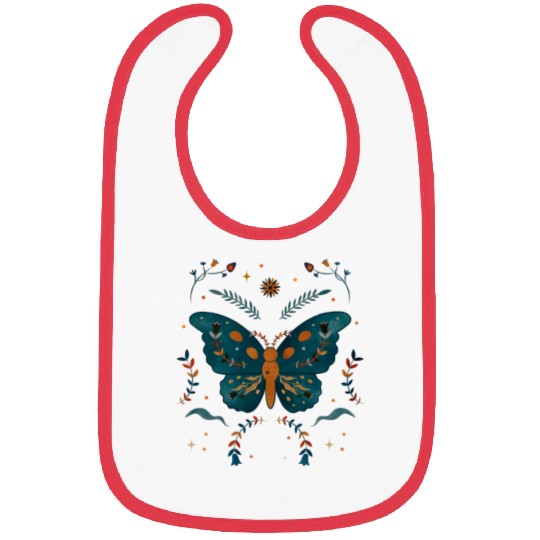 Butterfly Between Flowers Green & Orange design Bibs
