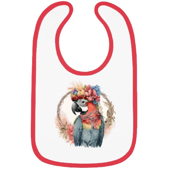 Colorful Parrot Watercolor Macaw Bird Flower Crown Bibs