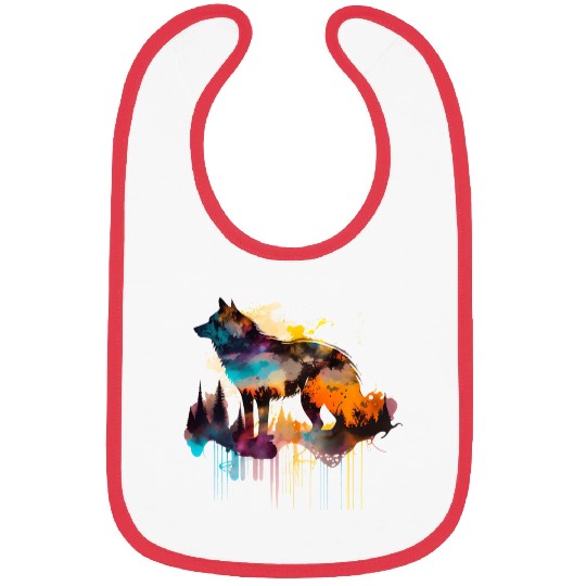 Mountain Wolf Multicolor Watercolor Portrait Bibs