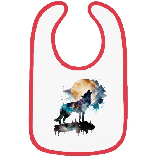 Mountain Wolf Multicolor Watercolor Portrait Bibs