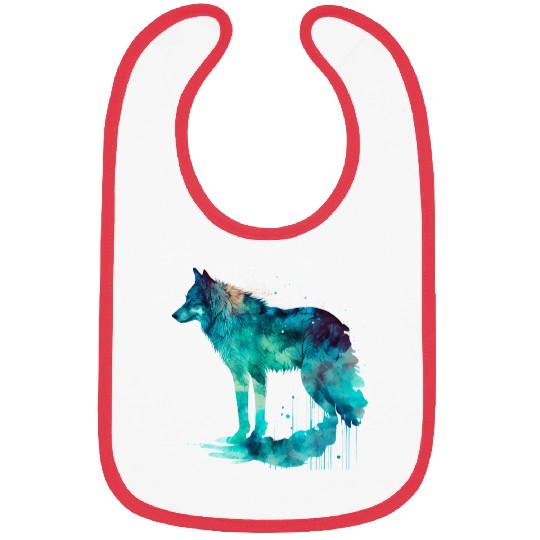 Wolf Turquoise Blue Watercolor Bibs