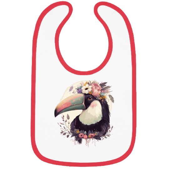 Watercolor Toucan Tropical Bird Flower Crown Jungl Bibs