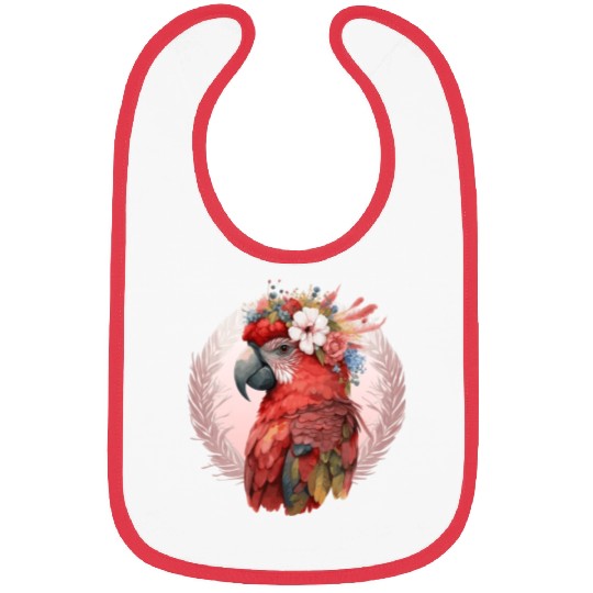 Red Scarlet Macaw Flower Crown Parrot Watercolor B Bibs