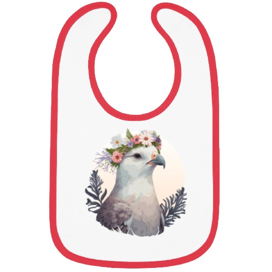 Cute Fulmar Bird Flower Crown Floral Tropical Bird Bibs