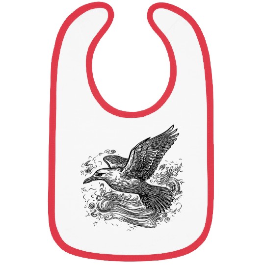 Elegant Flying Seagull Over The Water Bibs
