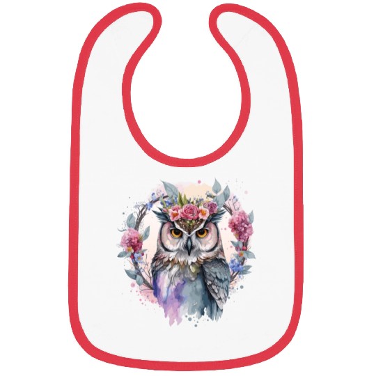 Watercolor Owl Flower Crown Artistic Floral Birds Bibs