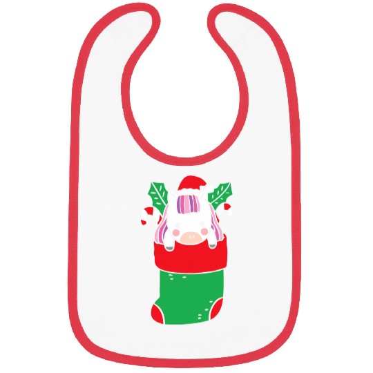 Cute Unicorn inside Christmas Sock with Candy Cane Bibs