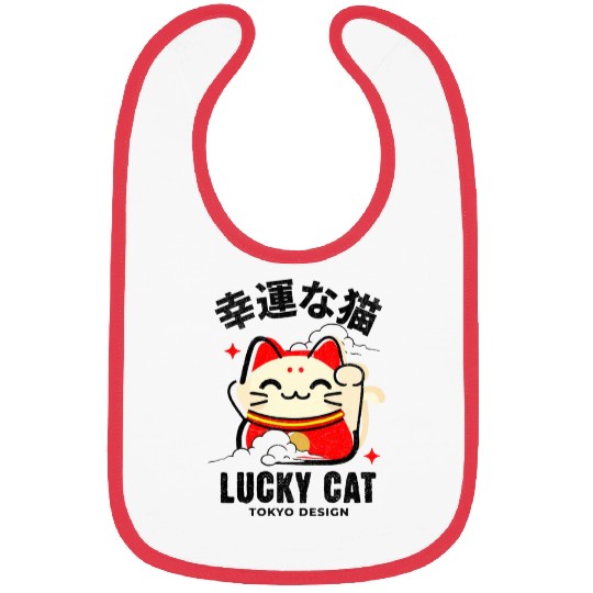 Lucky Cat Tokyo Desing Japanese Writing Bibs