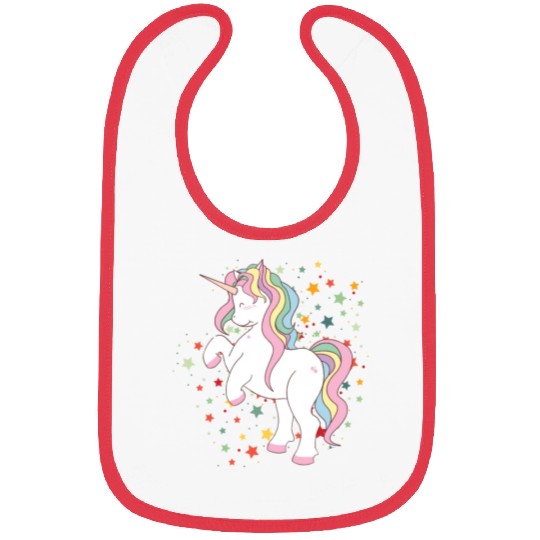Cute Rearing Rainbow Unicorn Falling Stars Bibs