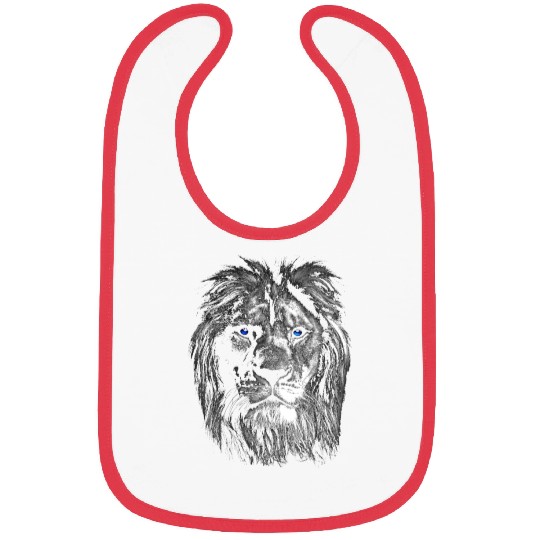 Black White Art Lion Head With Blue Eyes Bibs