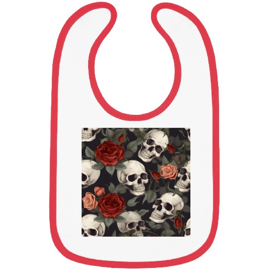 Skulls & Red Roses Pattern Dark Elegant Gothic Bibs