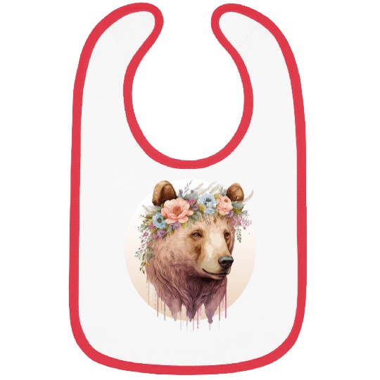 Watercolor Brown Bear Grizzly Flower Crown Wild An Bibs