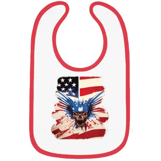 Angry Skull Bursting Through US Flag Bibs