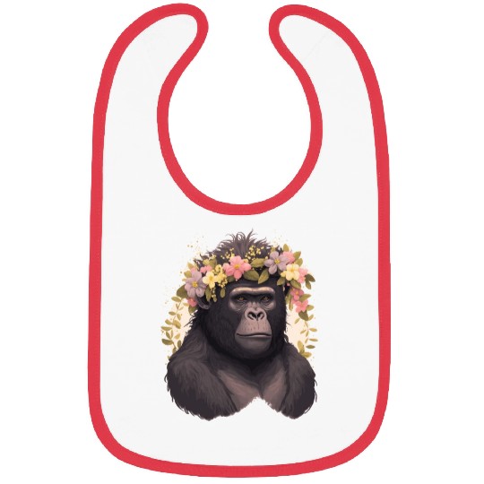 Watercolor Gorilla Flower Crown Africa Safari Anim Bibs