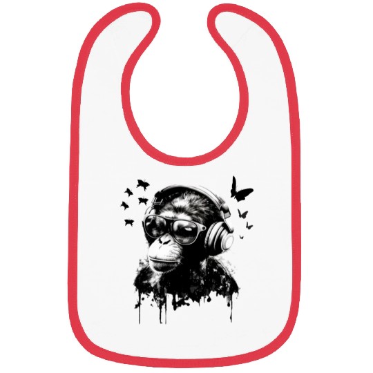 Monkey with Headphone Bibs