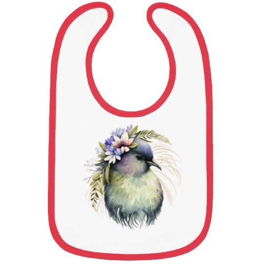 Cute Kiwi Bird Flower Crown Floral Exotic Birds Bibs