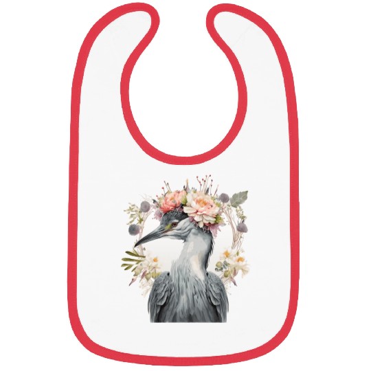 Watercolor Heron Freshwater Bird Flower Crown Flor Bibs