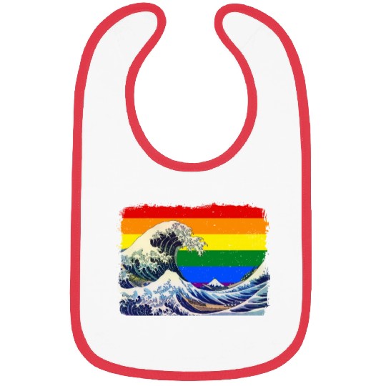 Gay Pride Rainbow Flag Great Wave off Kanagawa Bibs