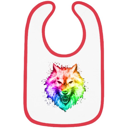 Bright Colorful Wolf Head – Rainbow Howling Wolf F Bibs