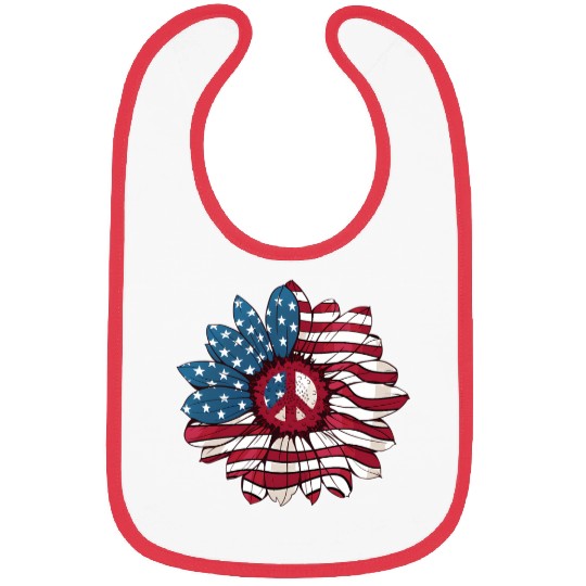 American Flag Flower Independence Day Sunflower 4T Bibs