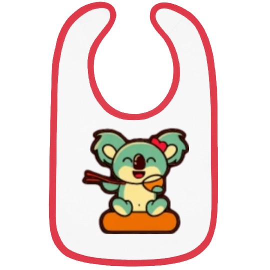 Koala Retro Pocket Design eats with chopsticks Bibs