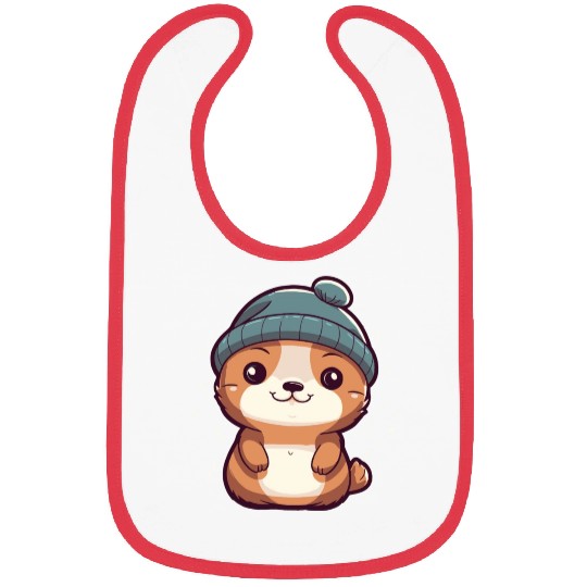 Cute Baby Otter with Winter Hat and Snowflakes Bibs