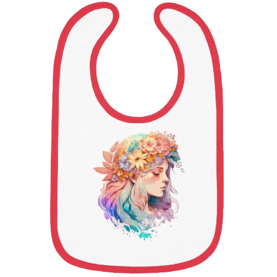 Watercolor Girl Spring Flower Crown Fairy Cottagec Bibs