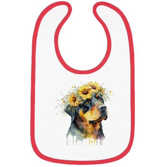 Watercolor Rottweiler Sunflower Dog Breed Pet Pupp Bibs