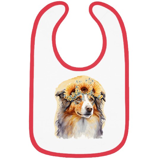Cute Aussie Australian Shepherd Sunflower Dog Bree Bibs