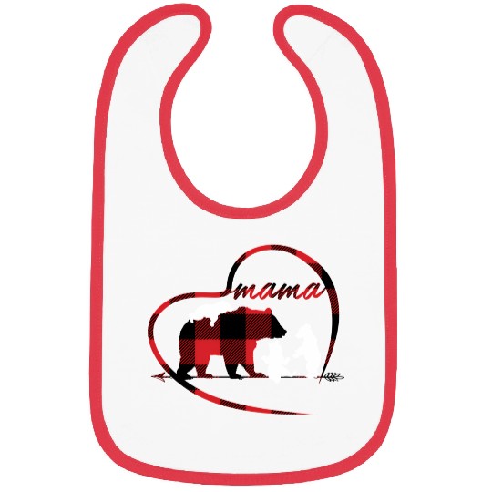 Mama Bear 3 Cubs Red Buffalo Plaid Heart For Mom Bibs