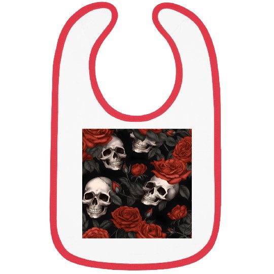 Goth Skulls & Red Roses Pattern Dark Elegant Bibs