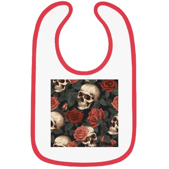 Dark Elegant Gothic Skulls & Red Roses Pattern Bibs