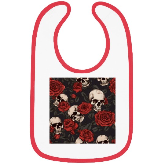 Skulls & Red Roses Dark Gothic Elegant Pattern Bibs