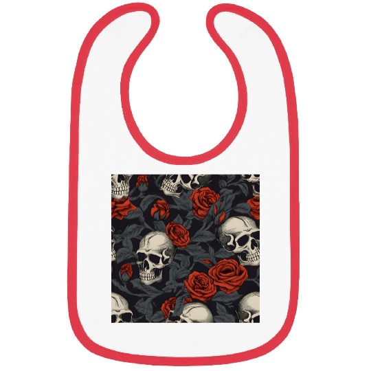 Red Roses & Skulls Pattern Dark Elegant Gothic Bibs