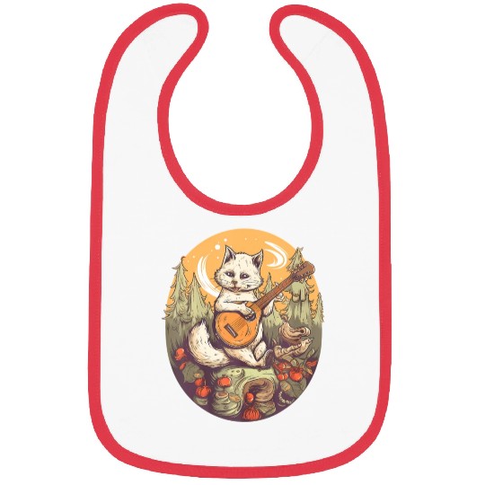 Cat Playing Banjo In The Forest in Cottagecore Bibs