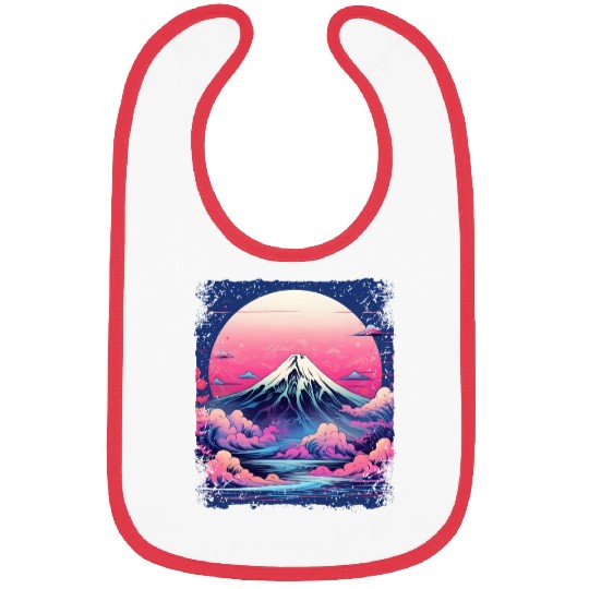 Vaporwave Volcano Aesthetic Japan Sight Mount Fuji Bibs