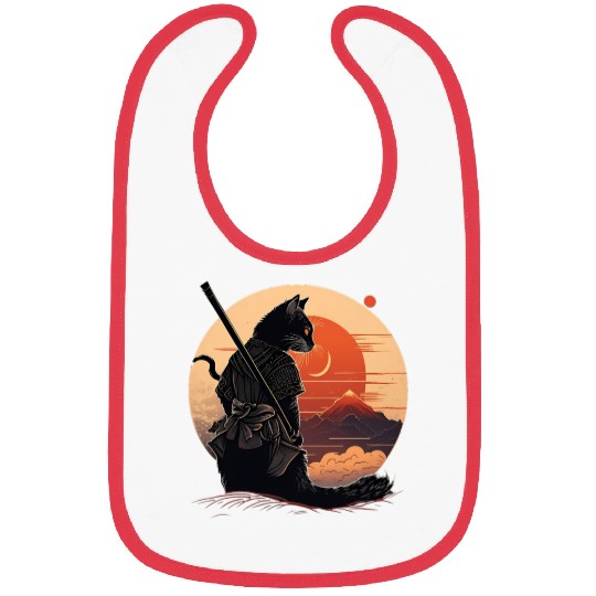 Vintage Japanese Sunset Style And Samurai Cat Kitt Bibs