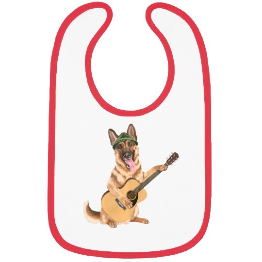 Dog playing the acoustic guitar - German Shepherd Bibs