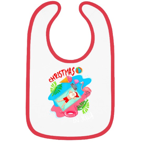 Christmas In July Santa Relaxing On Beach Cute Bibs