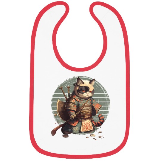 Samurai Cat Warrior Japanese Ninja Cat Kawaii Bibs