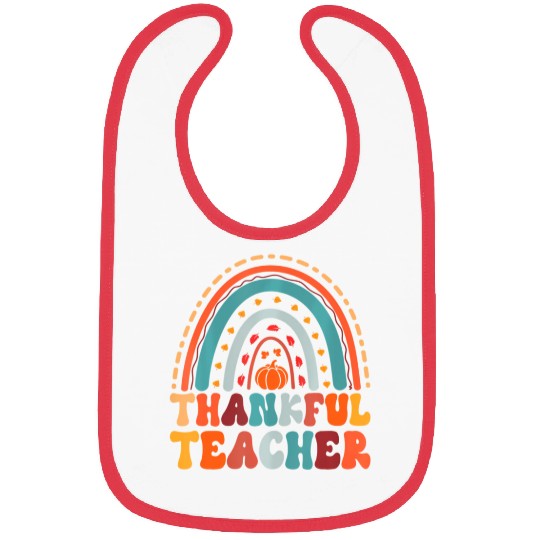 Thankful Teacher Pumpkin Autumn Leaves Rainbow Bibs