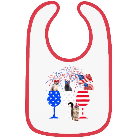 Cat 4Th Of July Red White Blue Wine Bibs