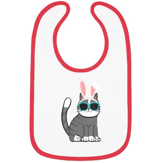 Happy Easter Cat With Bunny Ears And Glasses Bibs